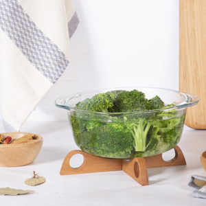 2-Piece <b>Square</b> Beech Wood Hot Pot Holder Set Natural Wooden Trivet & Heat-Resistant Pa - Solid Wood <b>Kitchen</b> <b>Table</b> Protector Mat - Product Image 2