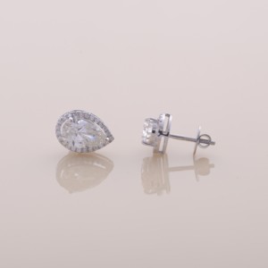 IGI Certified Lab Grown White Diamond Pear Cut Halo Stud Earrings 14K Yellow / White / Rose Gold Luxury Earrings - Product Image 3