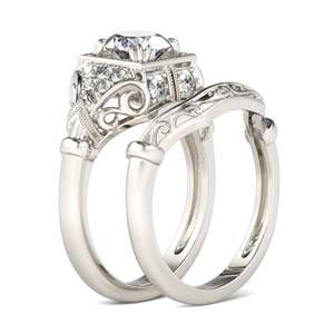 Jeulia Vintage Milgrain Round Cut Sterling Silver Bridal Ring Set - Product Image 3