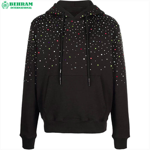 Meilleur pull à capuche oversize pour l'hiver, tendance, en coton biologique, molletonné/éponge française, logo avant en strass, pour hommes - Product Image 5