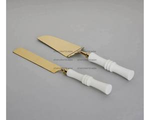 Juego de servidor de pastel de boda de acero inoxidable de lujo, mango de caballo de mar de aluminio, juego de cuchillo y espátula con mango en espiral para servir pasteles - Product Image 6