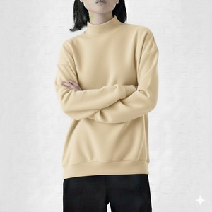 Women's Mock Neck Oversized Pullover <b>Sweatshirt</b> 100% Cotton Heavyweight Fleece 380g Custom Logo Streetwear - Product Image 6