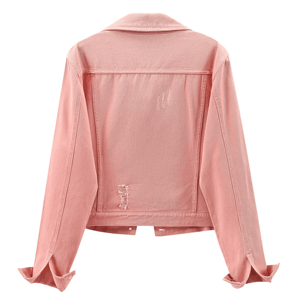 Chaquetas vaqueras para mujer, chaqueta vaquera Vintage, paquete de botones rasgados con manchas desgastadas, Chaquetas vaqueras de algodón rosa para mujer - Product Image 5