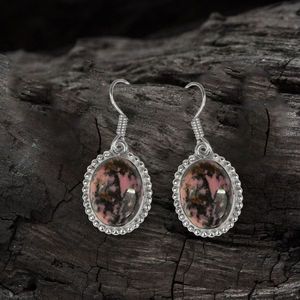Boucles d'oreilles ovales en cristal de rhodonite - Product Image 4