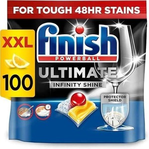 Tablettes pour lave-vaisselle Finish Ultimate Infinity Shine en vrac | Parfum: Citron | Taille: 100 onglets pour lave-vaisselle | Ultimate Clean and Shine - Product Image 1