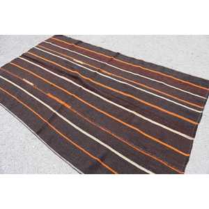 5.5x8.4 ft Rug, Vintage Kilim Rug, Turkish <b>Brown</b> <b>Wool</b> Floral Rug - Product Image 4