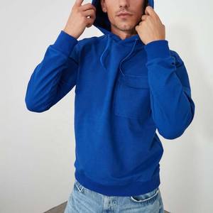 Sweat-shirt pour homme en molleton 100% coton, couleur bleue avec poche, impression numérique, manches longues, haute qualité, logo personnalisé - Product Image 2