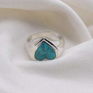 Blue Turquoise <b>Heart</b> Ring 925 <b>Sterling</b> <b>Silver</b> Handmade Gemstone Jewelry Women Fashion Statement Gift - Product Image 6
