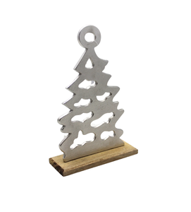 Dernier modèle de sapin décoratif en aluminium/bois avec base pour Noël Nickel brut décoratif Design unique fait à la main - Product Image 1