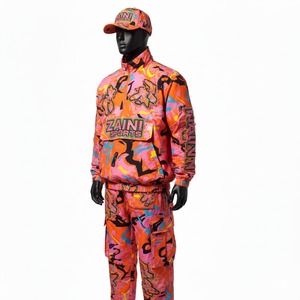 Conjunto de Chaqueta Cortavientos de Poliéster Premium de Talla Grande, 130GSM, Paneles con Estampado Gráfico Amarillo Verde, con Logotipo Bordado Personalizado - Product Image 2