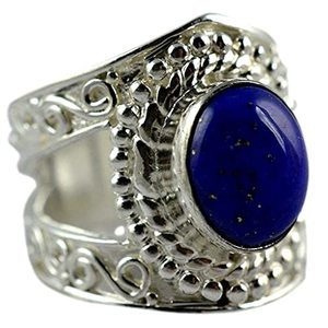 Handmade 925 Sterling Silver Boho <b>Ring</b> <b>Lapis</b> <b>Lazuli</b> Natural Blue Oval Gemstone Inlay Perfect September Birthstone September - Product Image 1