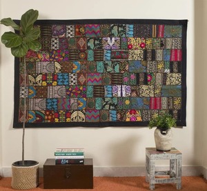 Tapiz de algodón con bordado colorido, decoración de arte Vintage para colgar en la pared, retazos - Product Image 5