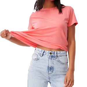 เสื้อยืดแขนสั้นผ้าฝ้าย 100% แบบเรียบ พิมพ์โลโก้ได้ตามต้องการ คอกลม เสื้อยืดผู้หญิงสำหรับฤดูร้อน - Product Image 5