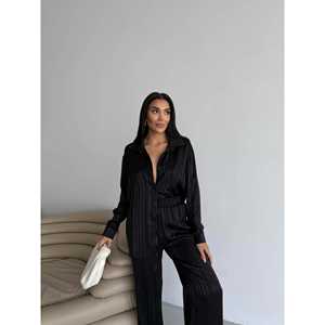 Conjunto de Pijama de Satén con Estampado de Rayas para Mujer 2519 - Product Image 1