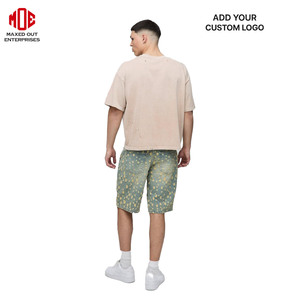 Short de rue personnalisé déchiré pour homme, jorts en denim jaune bleu blanchi, pour homme, fournisseur OEM d'été, fabricant - Product Image 2