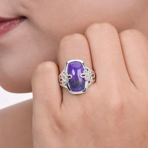 แหวนพลอยสีม่วงสีเทอร์ควอยส์สีเงินสเตอร์ลิงทำด้วยมือดีไซน์ไม่ซ้ำใครเครื่องประดับอัญมณีสไตล์โบฮีเมียนเหมาะกับชาวคริสต์ - Product Image 1