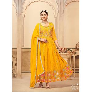 Magnifique costume Anarkali en faux georgette, style évasé, tissu de qualité supérieure, tenue ethnique tendance pour femmes - Product Image 1