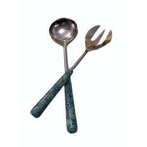 Ensemble fourchette et cuillère à salade Poignée design faite main Argent poli Servir à salade design pour mariage acier miroir - Product Image 3