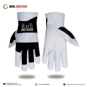 Gants de travail en cuir de chèvre assemblé avec dos en tissu coton interlock respirant, gants de conduite en cuir confortables pour la sécurité des mains - Product Image 4