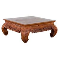 Table basse vintage en bois massif de haute qualité, sculptée et de couleur brune, pour intérieur ou extérieur