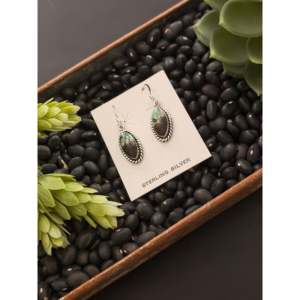 Pendientes Colgantes Hechos a Mano en Plata de Ley y Turquesa Negra Estilo Navajo con Forma de Gota de Agua - Product Image 4