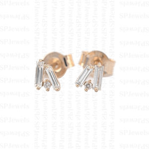 Joyería al por mayor de fábrica Baguette redondo diamante natural tachuelas sólido 18K oro Push Back Stud pendientes producibles en 10K/14K - Product Image 3