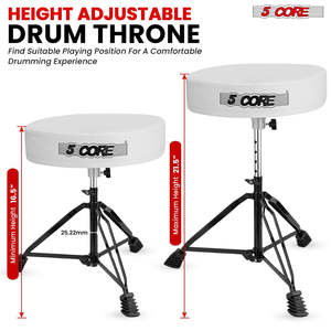 5 Core <b>Drum</b> Throne 3 Thick Padded Guitar Stool 200Lb Capacity Heavy Duty Adjustable Drummer Chair - Product Image 3