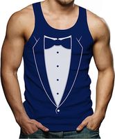 Débardeur bleu marine pour homme, imprimé smoking, col rond, sans manches, gilet décontracté, tissu tricoté imprimé en sérigraphie, 100% coton respirant