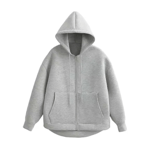 Vente en gros de sweat-shirts à capuche zippés noirs pour hommes, veste en molleton unie, sweat-shirt à fermeture éclair en coton épais pour hommes et femmes, vêtements décontractés d'hiver, streetwear - Product Image 1