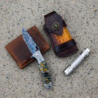 Couteau de poche pliant en acier Damas mosaïque, manche en dent de mamouth, ouverture par flipper, trou pour le pouce, haut de gamme, acier 15N20, couteau de chasse EDC
