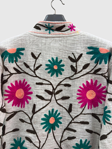 Veste à col mandarin brodée à la main avec des motifs floraux, manches longues, taille plus, vêtements de printemps pour femmes, style bohème en coton - Product Image 6