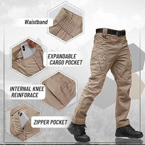Pantalon cargo décontracté pour homme Pantalon d'hiver grande taille Fermeture à taille élastique Taille moyenne Léger Plat Devant Design Multi-poches - Product Image 4