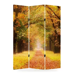 Paravent pliant en toile double face avec motif de sentier forestier jaune doré - Product Image 4