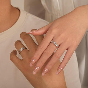 Jeulia Sterling Silver Bypass Round Cut <b>Couple</b> Ring Set with Zircon for Engagement - Product Image 4