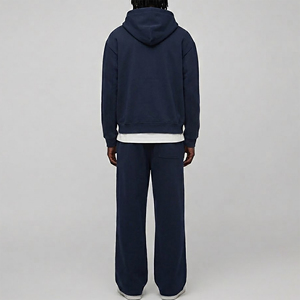 Unisex Navy Blue Solid Hooded Tracksuit <b>Set</b> Full Zipper Regular Fit Cotton Casual Winter Wear Side Pockets Front Logo Breathable - Product Image 5