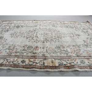 Tapis vintage, tapis turc 5,2x8,2 pieds, tapis en laine blanc et marron à pois - Product Image 3