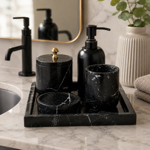 Wholesale Stone Era White Silver Eco-friendly Modern Luxury Marble <b>Bathroom</b> <b>Accessories</b> <b>Set</b> Soap Dispenser Tumbler Jar Soap Dish - Product Image 3