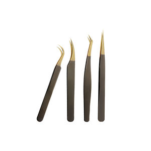 Pince à épiler professionnelle pour extensions de cils en acier inoxydable noir plaqué or, personnalisable avec logo, haute qualité, pour volume et pointe fine - Product Image 1
