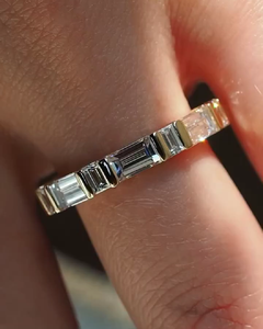 Half Eternity Baguette Moissanite Wedding Band 1.00 Ctw Baguette Cut Engagement <b>Ring</b> Yellow <b>Gold</b> Diamond Bridle Steel Jewelry - Product Image 3