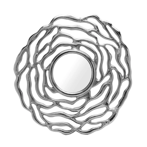 Miroir mural décoratif de grande taille en métal argenté avec cadre floral élégant pour la maison - Product Image 1