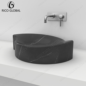 อ่างล้างหน้าหินอ่อนเนโร มาร์ควิน่า สไตล์โมเดิร์นแบบจีน ดีไซน์ไม่สมมาตร ลายเส้นสีขาวโดดเด่น ทำจากหินธรรมชาติ - Product Image 6