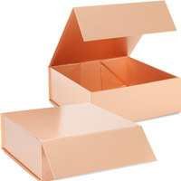Boîtes à Demandes de Mariage avec Couvercle pour Demoiselles d'Honneur et Garçons d'Honneur, 9,5 x 9,5 x 3,5 Pouces, Carrées, Brillantes, Or Rose, Boîte Cadeau Magnétique pour Fêtes, Finition Mate