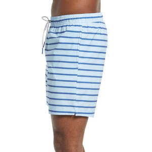 Shorts de Baño Personalizados para Hombre, Color Azul Cielo, Rayas Horizontales, Secado Rápido, Impermeables, Protección UV - Product Image 4