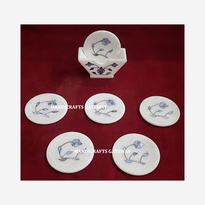 Juego de Posavasos de Mármol Blanco con Diseño de Flores Incrustadas, Acabado Fino y Atractivo, para Decoración y Regalos - Product Image 4