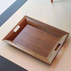 Bandeja de Servicio de Madera de Nogal Oscuro Brillante de Primera Calidad, Organizador de Utensilios para Bebidas, Almacenamiento de 2 Niveles Apto para Lavavajillas para Desayuno, Té y Café - Product Image 4