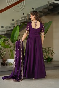Purple Color Beautiful Designer Women Gown with Heavy Dupatta Long Indian Function Pakistani Silk Kurti for Adults - Product Image 4