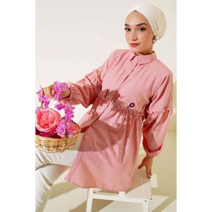 เสื้อเชิ้ตปักลายดอกไม้มีจีบ - Product Image 3