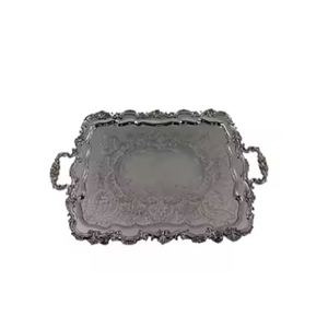 Plateau de service alimentaire moderne Plateau de service en bois avec poignées en acier inoxydable Décoratif en forme de rectangle brun foncé - Product Image 4
