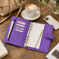 Nueva Funda de Cuero para Agenda de Anillas A6 con 6 Anillas, Estilo Cartera, Color Gris Pizarra Claro, con Bolsillo para Objetos Pequeños