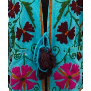 Kimono Veste courte Femme Robe à manches courtes Broderie florale Suzani Col en V Fermeture à cordon Canard Coton 100% Coton Rempli - Product Image 3